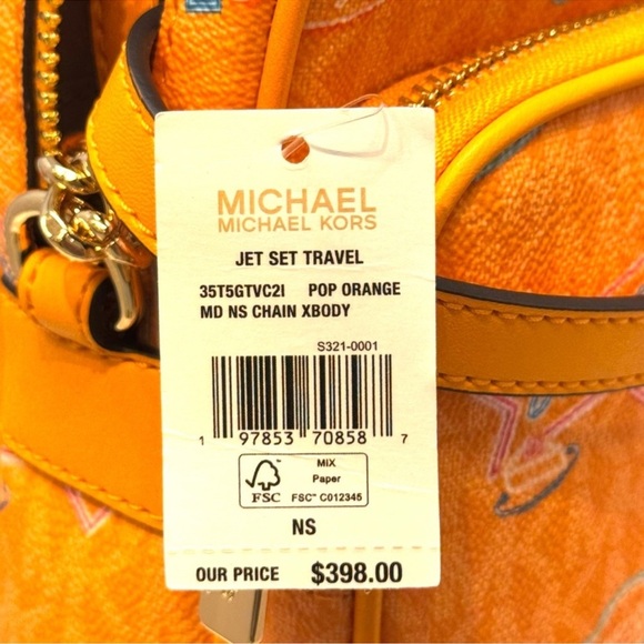 Michael Kors Medium Jet Set Travel NS Chain Xbody Bag Pop Orange Multi - Picture 7 of 7